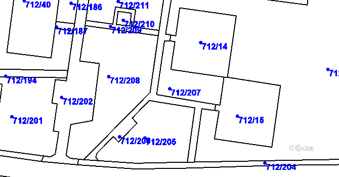 Parcela st. 712/207 v KÚ Rochlice u Liberce, Katastrální mapa