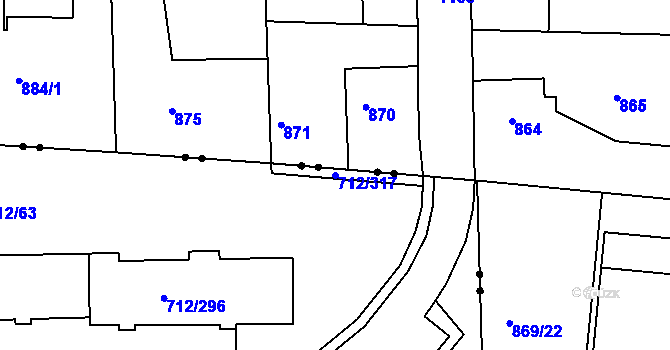 Parcela st. 712/317 v KÚ Rochlice u Liberce, Katastrální mapa