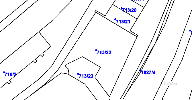 Parcela st. 713/22 v KÚ Rochlice u Liberce, Katastrální mapa