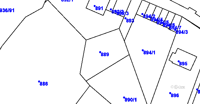 Parcela st. 889 v KÚ Rochlice u Liberce, Katastrální mapa