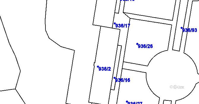 Parcela st. 936/3 v KÚ Rochlice u Liberce, Katastrální mapa