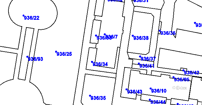Parcela st. 936/8 v KÚ Rochlice u Liberce, Katastrální mapa