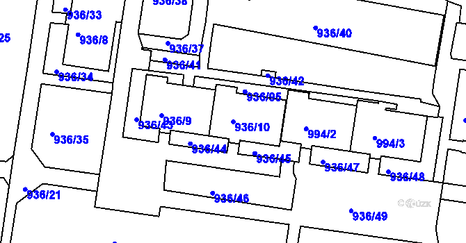 Parcela st. 936/10 v KÚ Rochlice u Liberce, Katastrální mapa