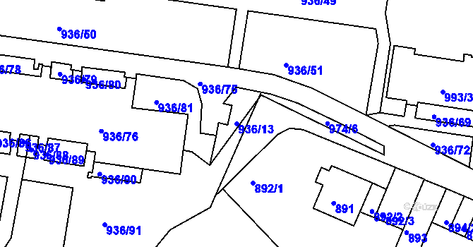 Parcela st. 936/13 v KÚ Rochlice u Liberce, Katastrální mapa
