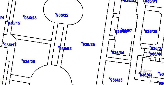 Parcela st. 936/25 v KÚ Rochlice u Liberce, Katastrální mapa