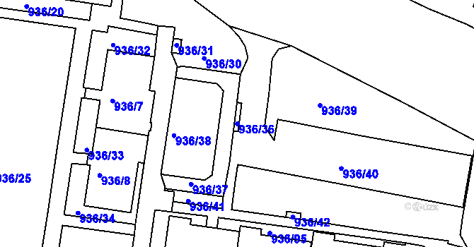 Parcela st. 936/36 v KÚ Rochlice u Liberce, Katastrální mapa