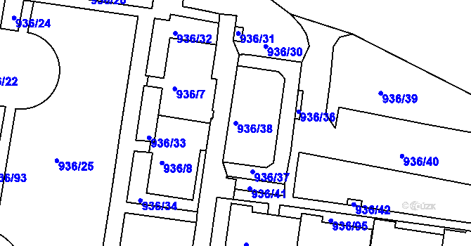 Parcela st. 936/38 v KÚ Rochlice u Liberce, Katastrální mapa