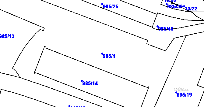 Parcela st. 985/1 v KÚ Rochlice u Liberce, Katastrální mapa