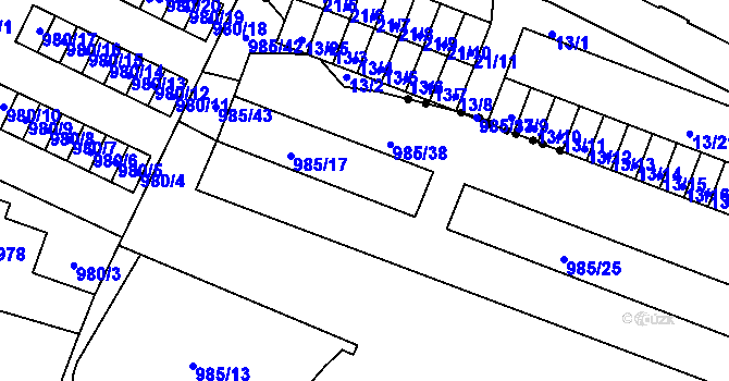 Parcela st. 985/22 v KÚ Rochlice u Liberce, Katastrální mapa