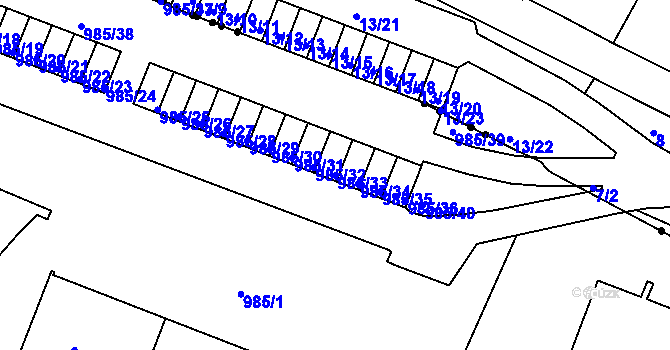 Parcela st. 985/33 v KÚ Rochlice u Liberce, Katastrální mapa