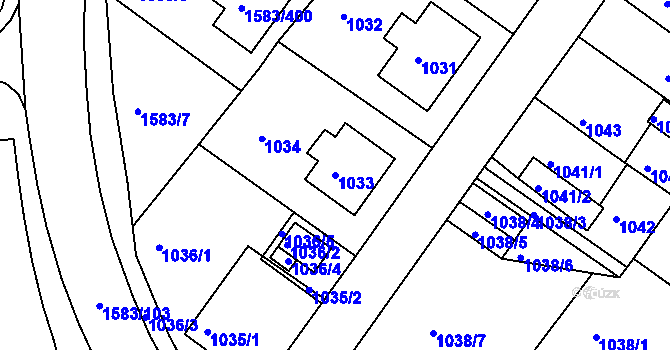 Parcela st. 1033 v KÚ Rochlice u Liberce, Katastrální mapa