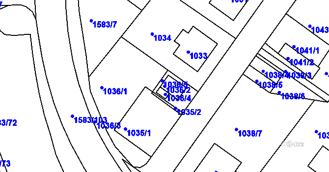 Parcela st. 1036/2 v KÚ Rochlice u Liberce, Katastrální mapa