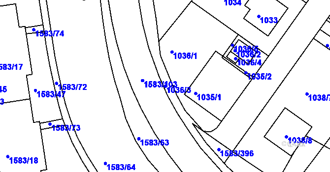 Parcela st. 1036/3 v KÚ Rochlice u Liberce, Katastrální mapa