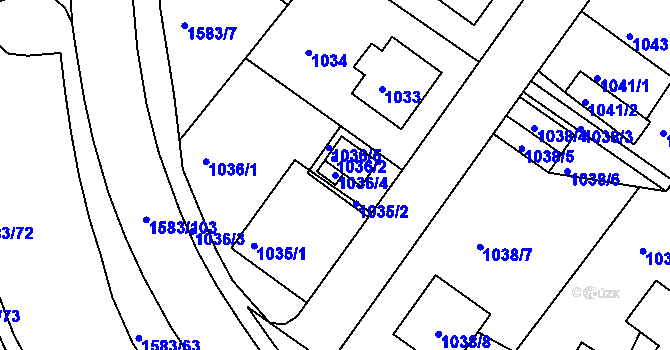 Parcela st. 1036/4 v KÚ Rochlice u Liberce, Katastrální mapa