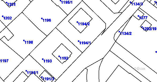Parcela st. 1194/1 v KÚ Rochlice u Liberce, Katastrální mapa