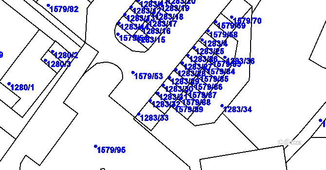 Parcela st. 1283/30 v KÚ Rochlice u Liberce, Katastrální mapa