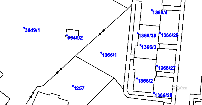 Parcela st. 1366/1 v KÚ Rochlice u Liberce, Katastrální mapa