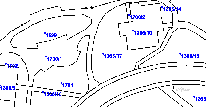 Parcela st. 1366/17 v KÚ Rochlice u Liberce, Katastrální mapa