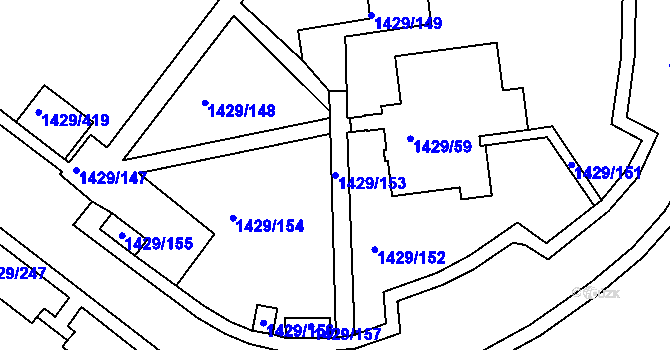 Parcela st. 1429/153 v KÚ Rochlice u Liberce, Katastrální mapa