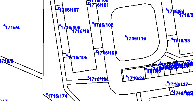 Parcela st. 1716/103 v KÚ Rochlice u Liberce, Katastrální mapa