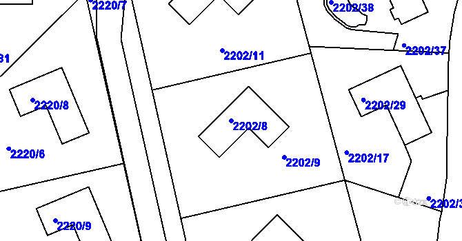 Parcela st. 2202/8 v KÚ Rochlice u Liberce, Katastrální mapa