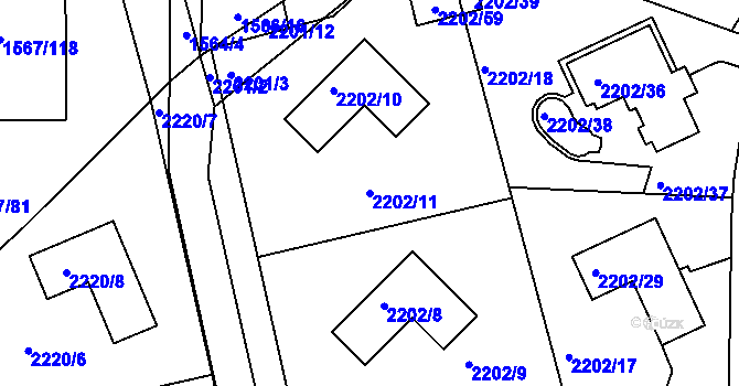 Parcela st. 2202/11 v KÚ Rochlice u Liberce, Katastrální mapa