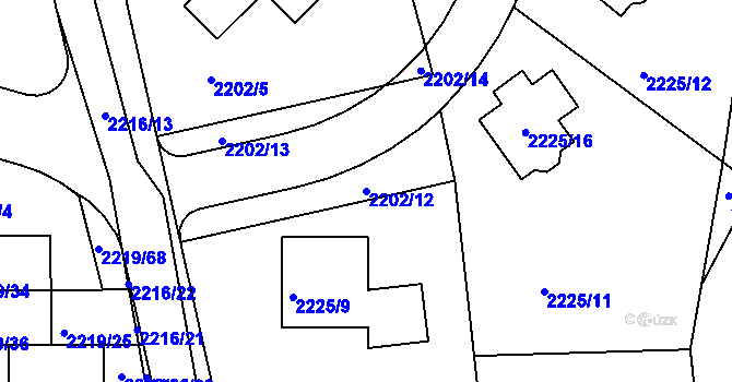 Parcela st. 2202/12 v KÚ Rochlice u Liberce, Katastrální mapa