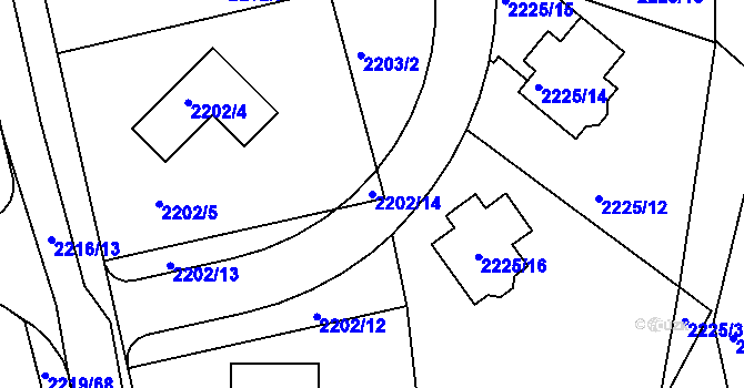 Parcela st. 2202/14 v KÚ Rochlice u Liberce, Katastrální mapa