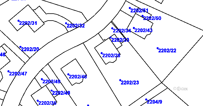 Parcela st. 2202/28 v KÚ Rochlice u Liberce, Katastrální mapa