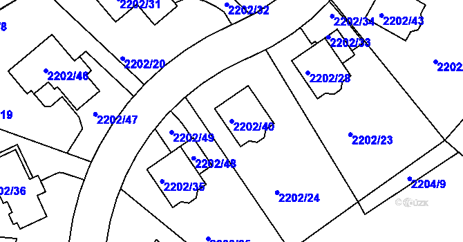 Parcela st. 2202/40 v KÚ Rochlice u Liberce, Katastrální mapa