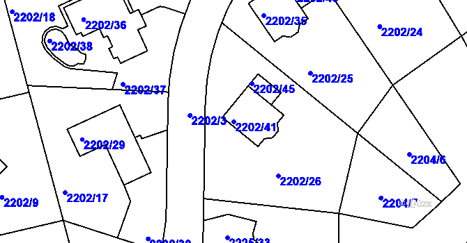Parcela st. 2202/41 v KÚ Rochlice u Liberce, Katastrální mapa