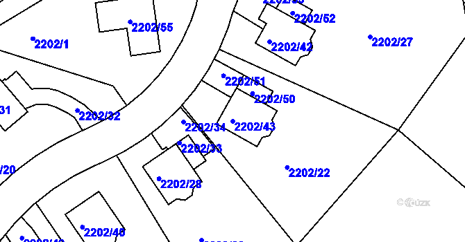 Parcela st. 2202/43 v KÚ Rochlice u Liberce, Katastrální mapa