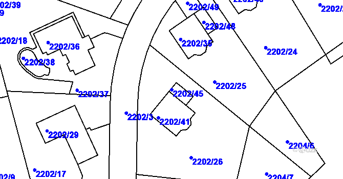 Parcela st. 2202/45 v KÚ Rochlice u Liberce, Katastrální mapa