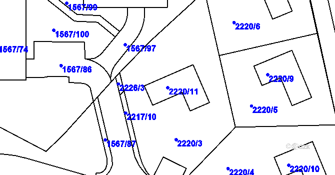 Parcela st. 2220/11 v KÚ Rochlice u Liberce, Katastrální mapa