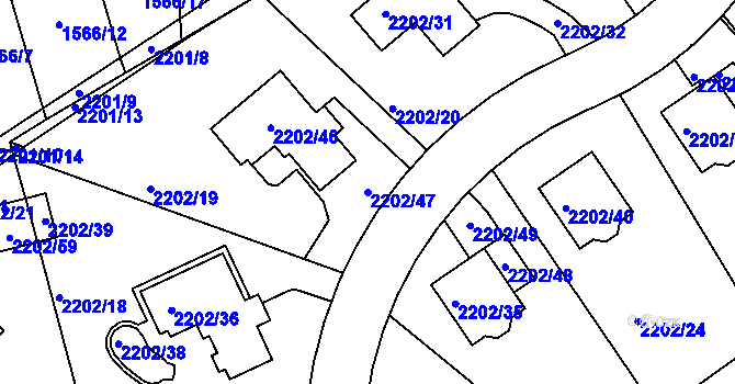 Parcela st. 2202/47 v KÚ Rochlice u Liberce, Katastrální mapa