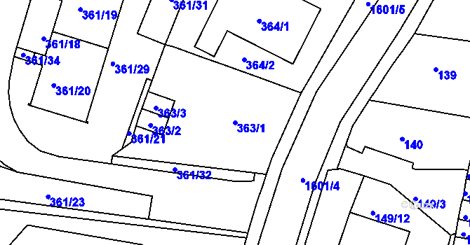 Parcela st. 363/1 v KÚ Rochlice u Liberce, Katastrální mapa