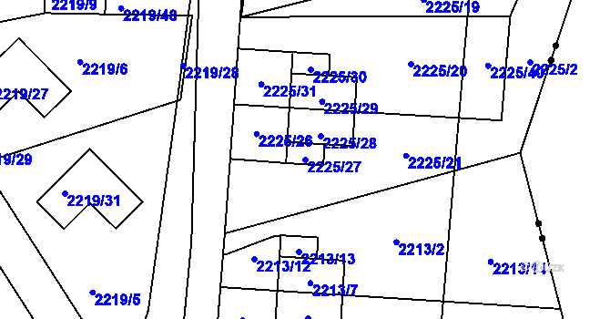 Parcela st. 2225/27 v KÚ Rochlice u Liberce, Katastrální mapa