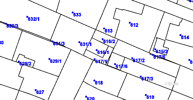 Parcela st. 616/1 v KÚ Rochlice u Liberce, Katastrální mapa