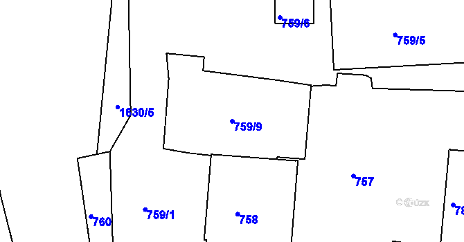 Parcela st. 759/9 v KÚ Rochlice u Liberce, Katastrální mapa