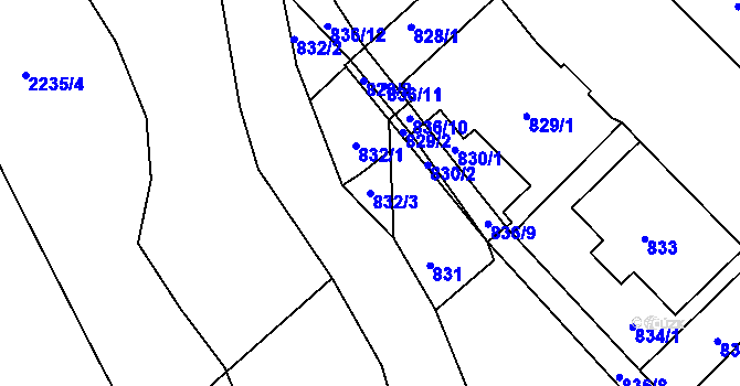 Parcela st. 832/3 v KÚ Rochlice u Liberce, Katastrální mapa