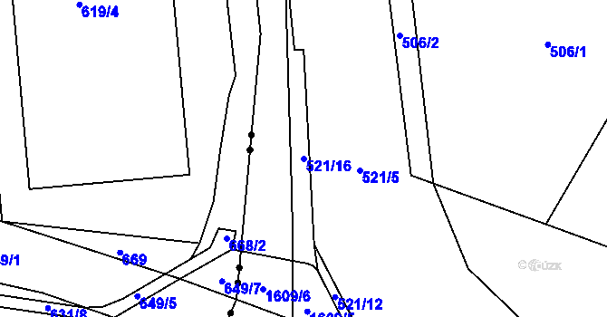 Parcela st. 521/16 v KÚ Rochlice u Liberce, Katastrální mapa