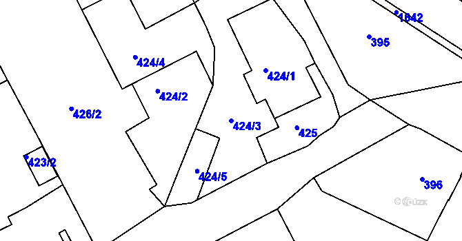 Parcela st. 424/3 v KÚ Rochlice u Liberce, Katastrální mapa