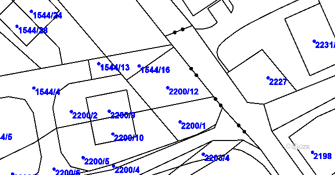 Parcela st. 2200/12 v KÚ Rochlice u Liberce, Katastrální mapa