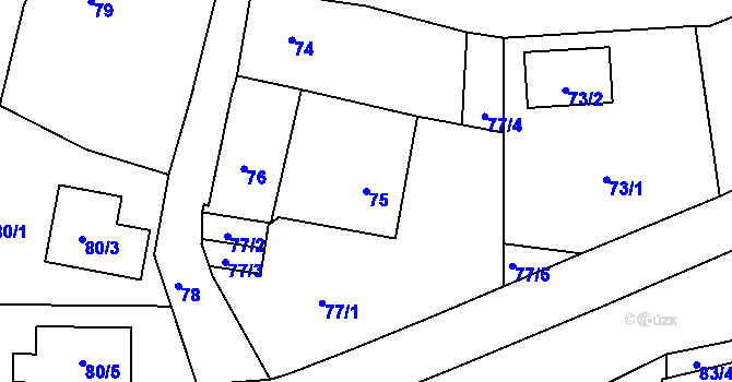 Parcela st. 75 v KÚ Starý Harcov, Katastrální mapa