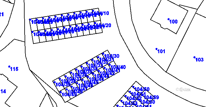 Parcela st. 104/30 v KÚ Starý Harcov, Katastrální mapa