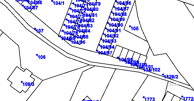 Parcela st. 104/97 v KÚ Starý Harcov, Katastrální mapa