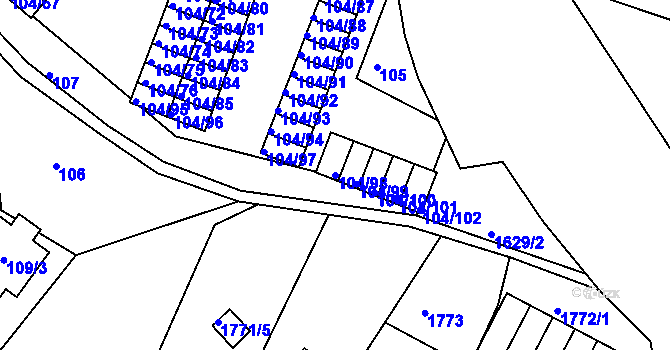Parcela st. 104/98 v KÚ Starý Harcov, Katastrální mapa