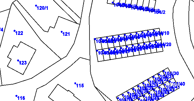 Parcela st. 104/104 v KÚ Starý Harcov, Katastrální mapa