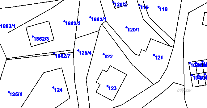Parcela st. 122 v KÚ Starý Harcov, Katastrální mapa