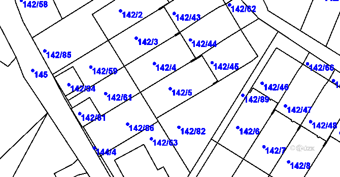 Parcela st. 142/5 v KÚ Starý Harcov, Katastrální mapa